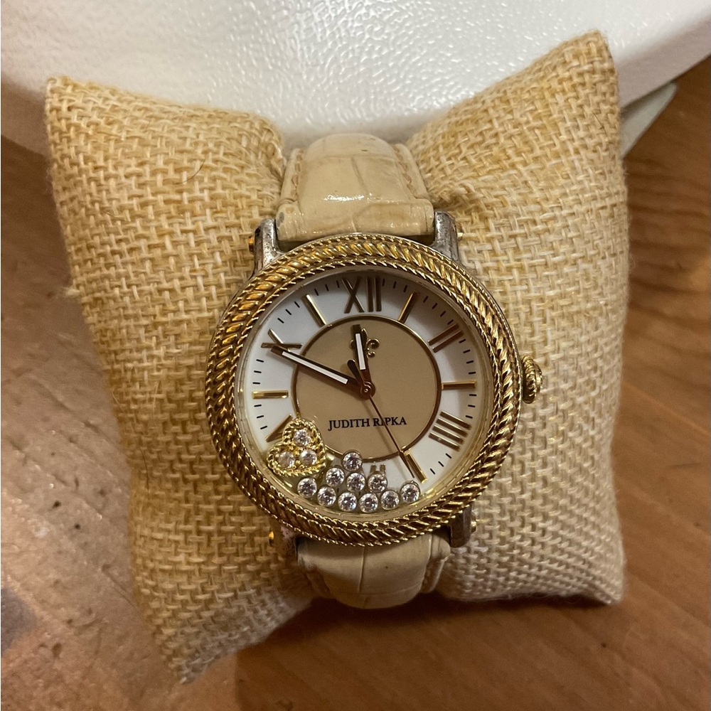 Judith Ripka: odyssey gold accents neutral floating heart CZ casual wrist watch